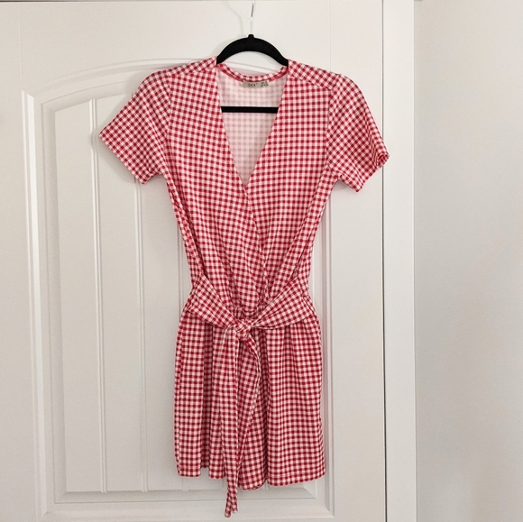 Dex Red and White Gingham Romper